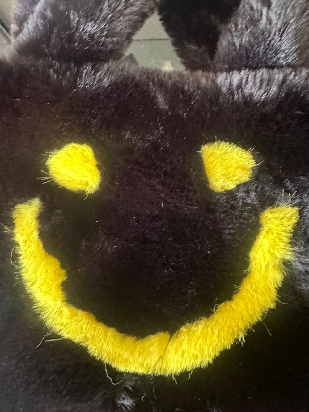 NWT URBAN OUTFITTERS Black Faux Fur Smiley Face Tote Bag | Plush Top Handle - Picture 5 of 5